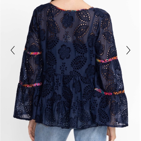 N.w.t. Johnny Was Tamera Eyelet Blouse Size Large Bell Sleeves - Picture 5 of 13